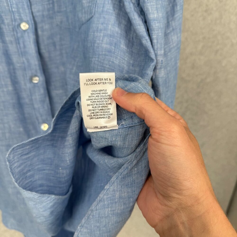 Just Jeans Womens 100% Linen Button Down Shirt Size 12 Blue Coastal Casual Beach - Picture 7 of 11